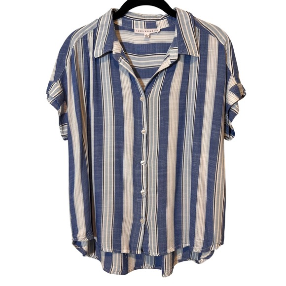 Jane & Delancey Tops - Jane & Delancey Striped Button Down Short Sleeve‎ Rayon Shirt Lightweight Large